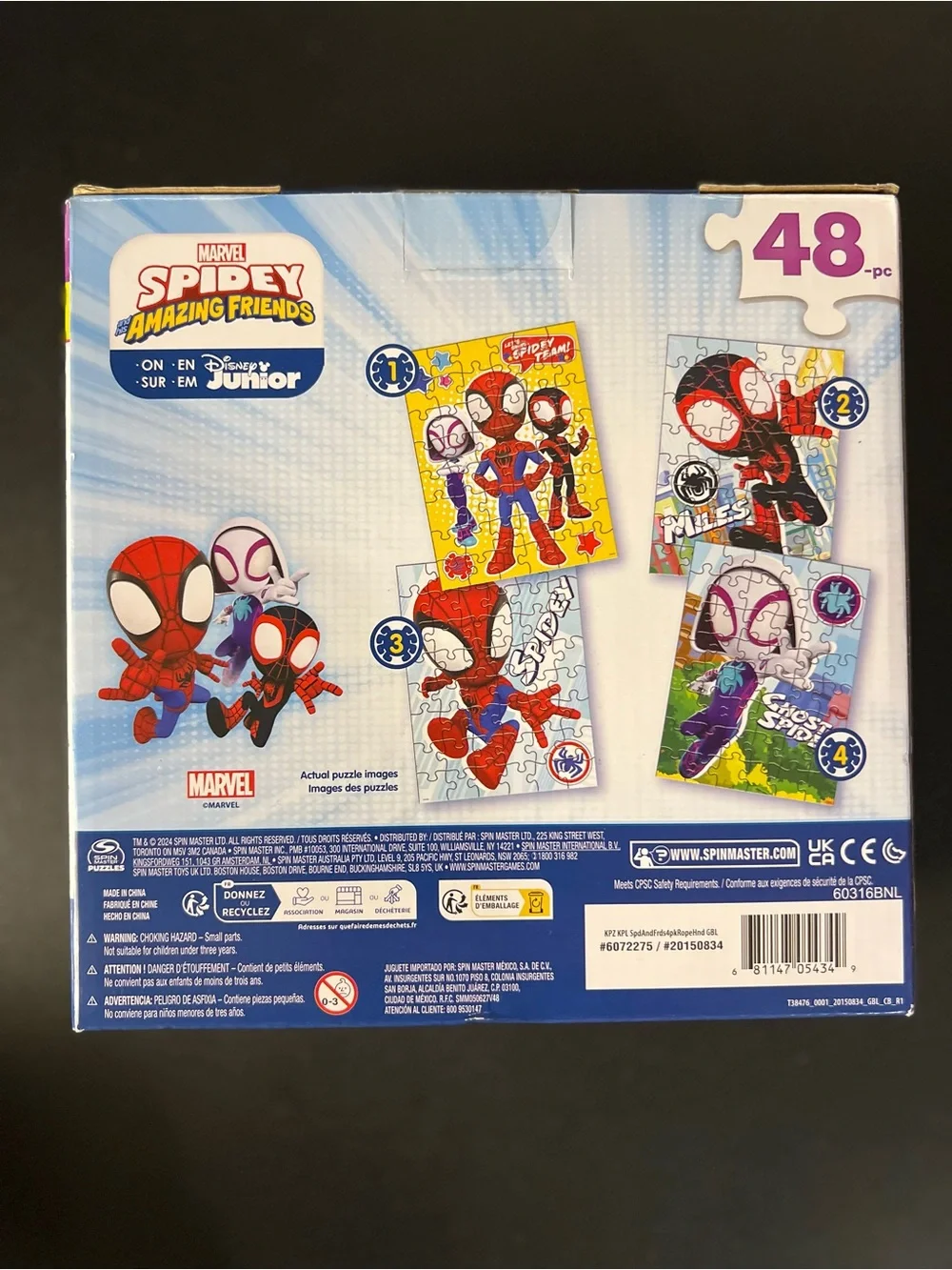 Spidey And His Amazing Friends 48 Pieces 4 Puzzle Pack Disney Junior Marvel New